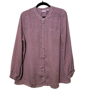 Liz Claiborne Geometric Button-Down Blouse, Size XL